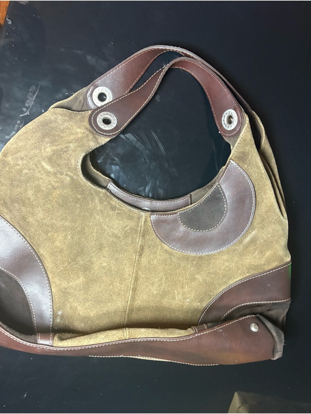 Prune Brown Suede and Leather Hobo Bag - Picture 3 of 6